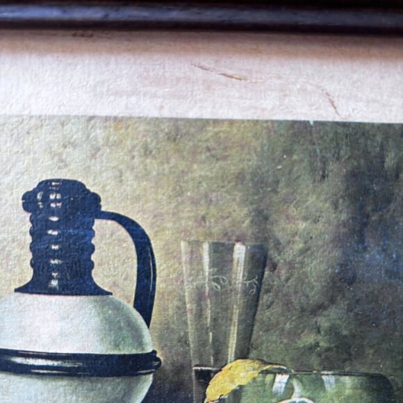 Vintage Framed Wall Art – “Still Life with Decanter” – 1970s European Fruit Bowl - Picture 8 of 13